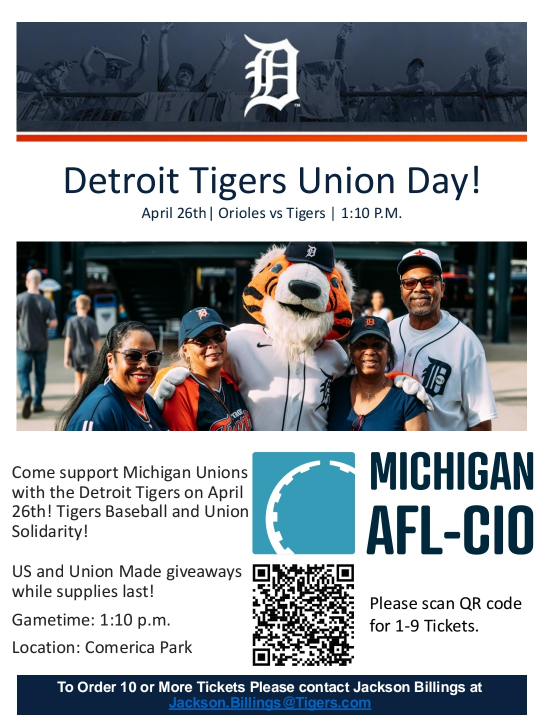 Detroit Tigers Union Day promotional flyer.